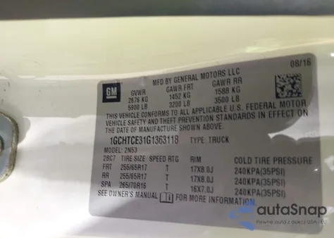 2016 Chevrolet Colorado Lt z USA, uszkodzony, nr VIN 1GCHTCE31G1363118